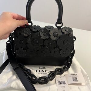 Coach Rogue Top Handle Black Bag With Tea Rose